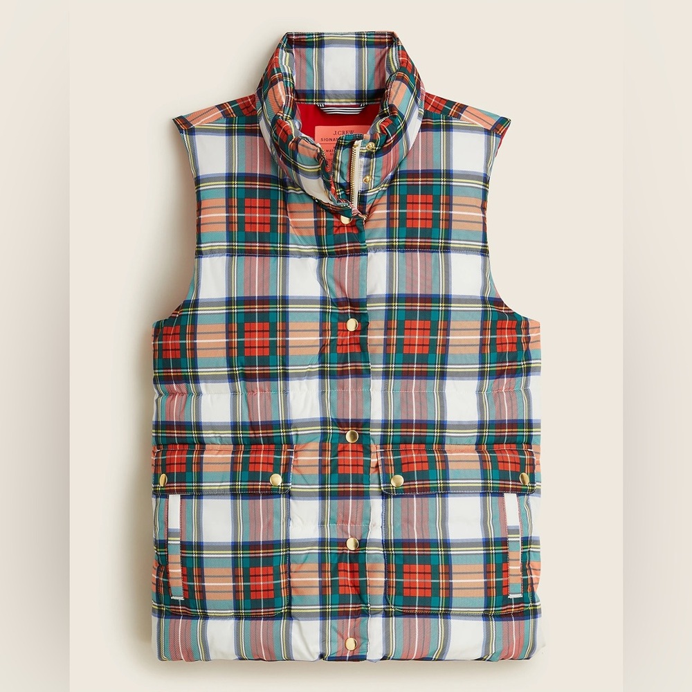 J.Crew Puffer Vest w/ Primaloft 🌲Snowy Stewart Tartan, Small